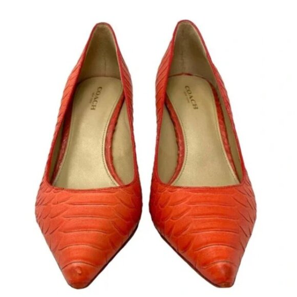 Coach Teddie Orange Snake Embossed Leather Pumps - Size 7 - Picture 3 of 6
